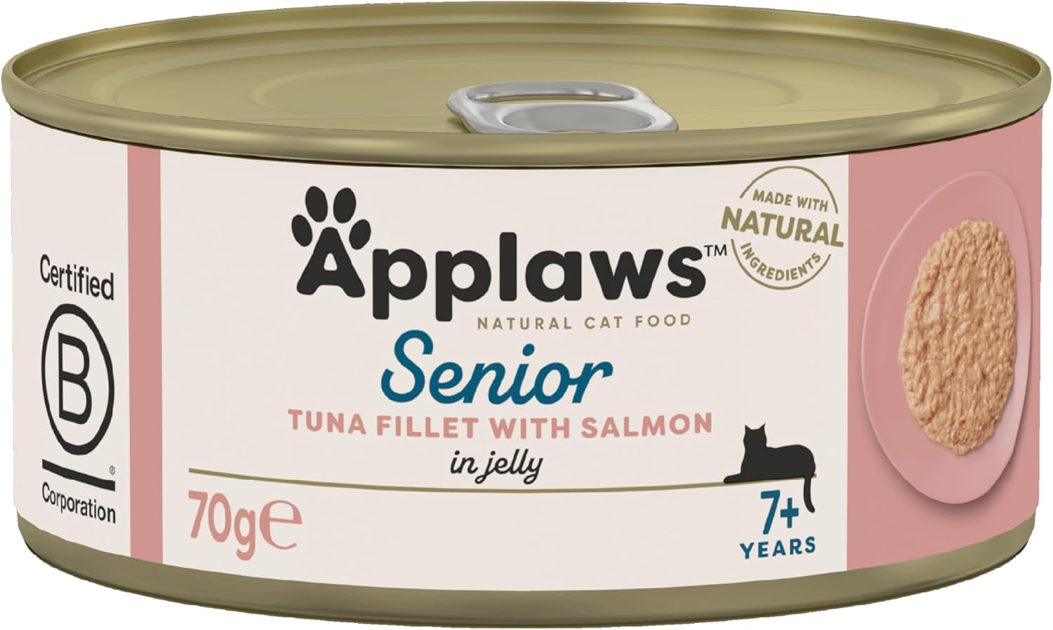 Applaws Natural Senior Wet Cat Food, Tuna with Salmon in a Soft Mousse Jelly 70g Tin (24 x 70g)