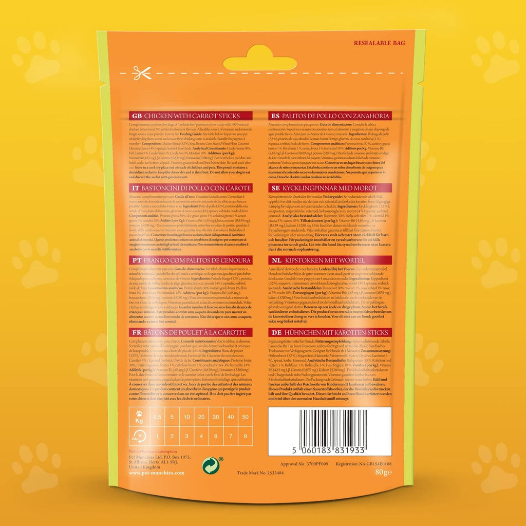 Pet Munchies Dog Treats Chicken with Carrot Sticks 80g x 8