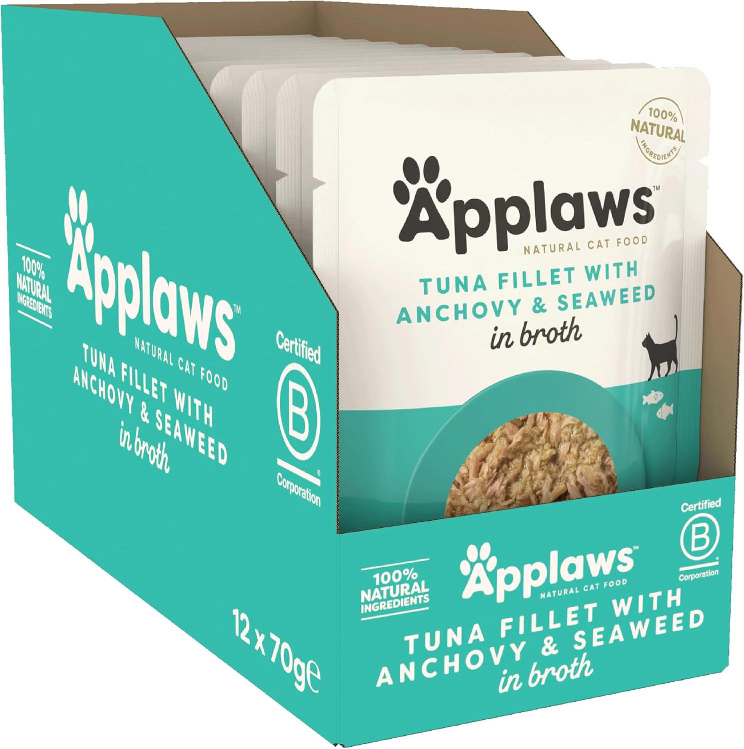Applaws Cat Pouch Tuna Fillet & Whole Anchovy in Broth 70g x 12