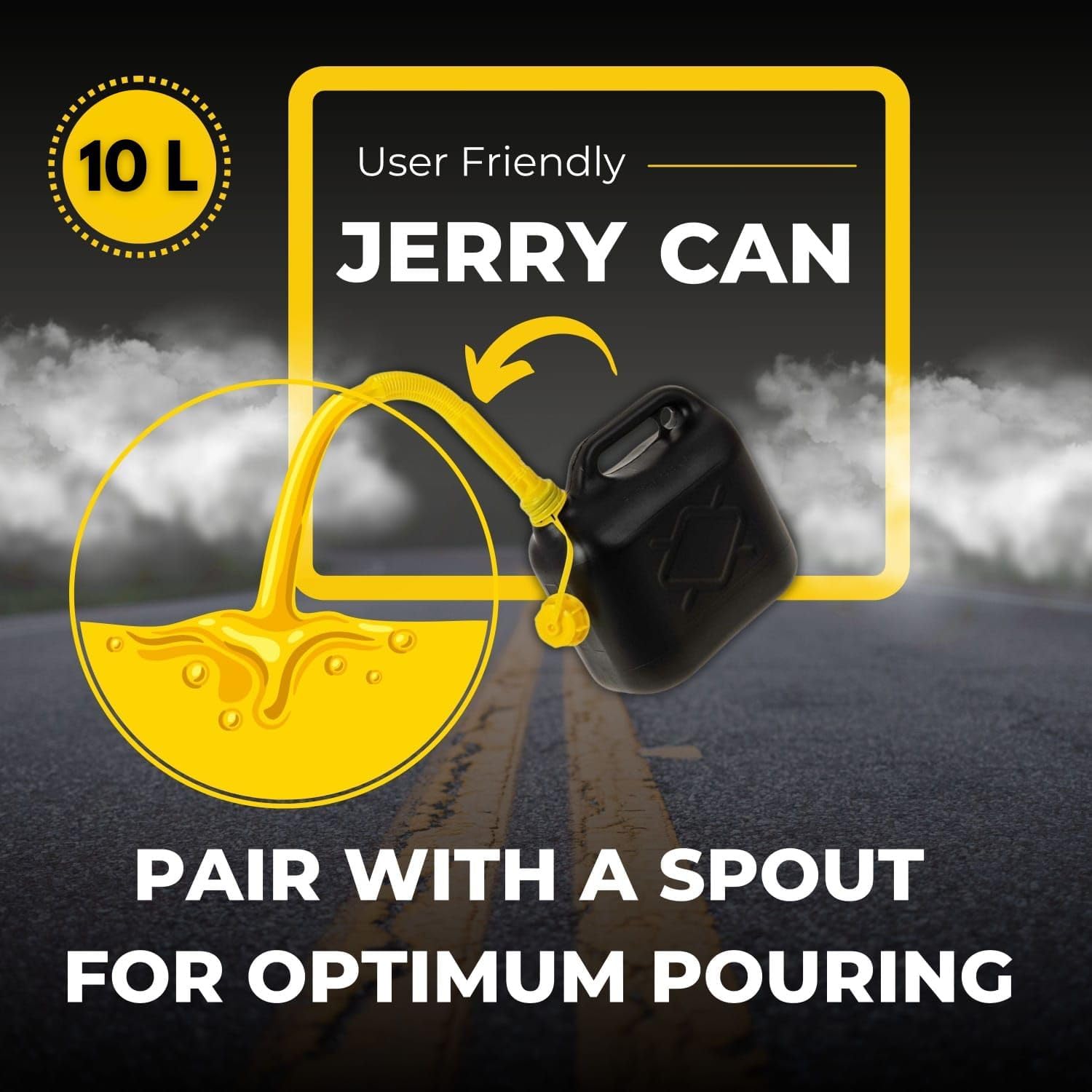 10 Litre Jerry Can for Petrol Diesel Fuel with Spout, Emergency Backup Fuel Storage for Cars, Motorcycles & Vans