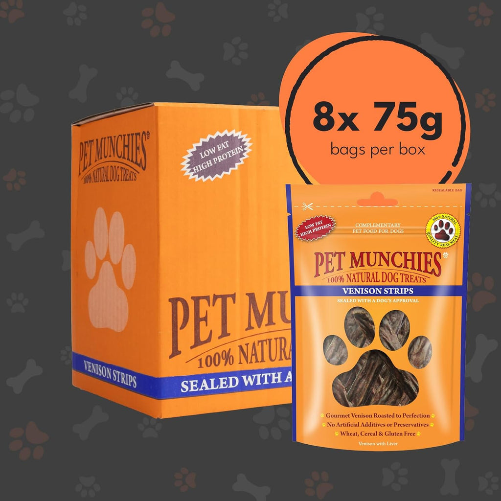 Pet Munchies Dog Treats Venison Strips 75g x 8