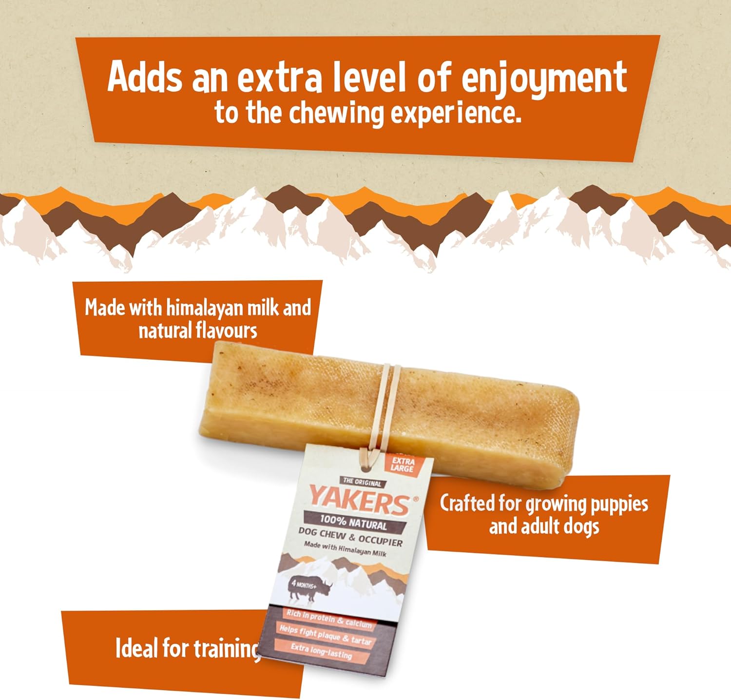 YAKERS Original Natural Dog Chews - Healthy Himalayan Chews, Natural Dog Treats & Occupier, Long-Lasting Chew Bars for All Breeds