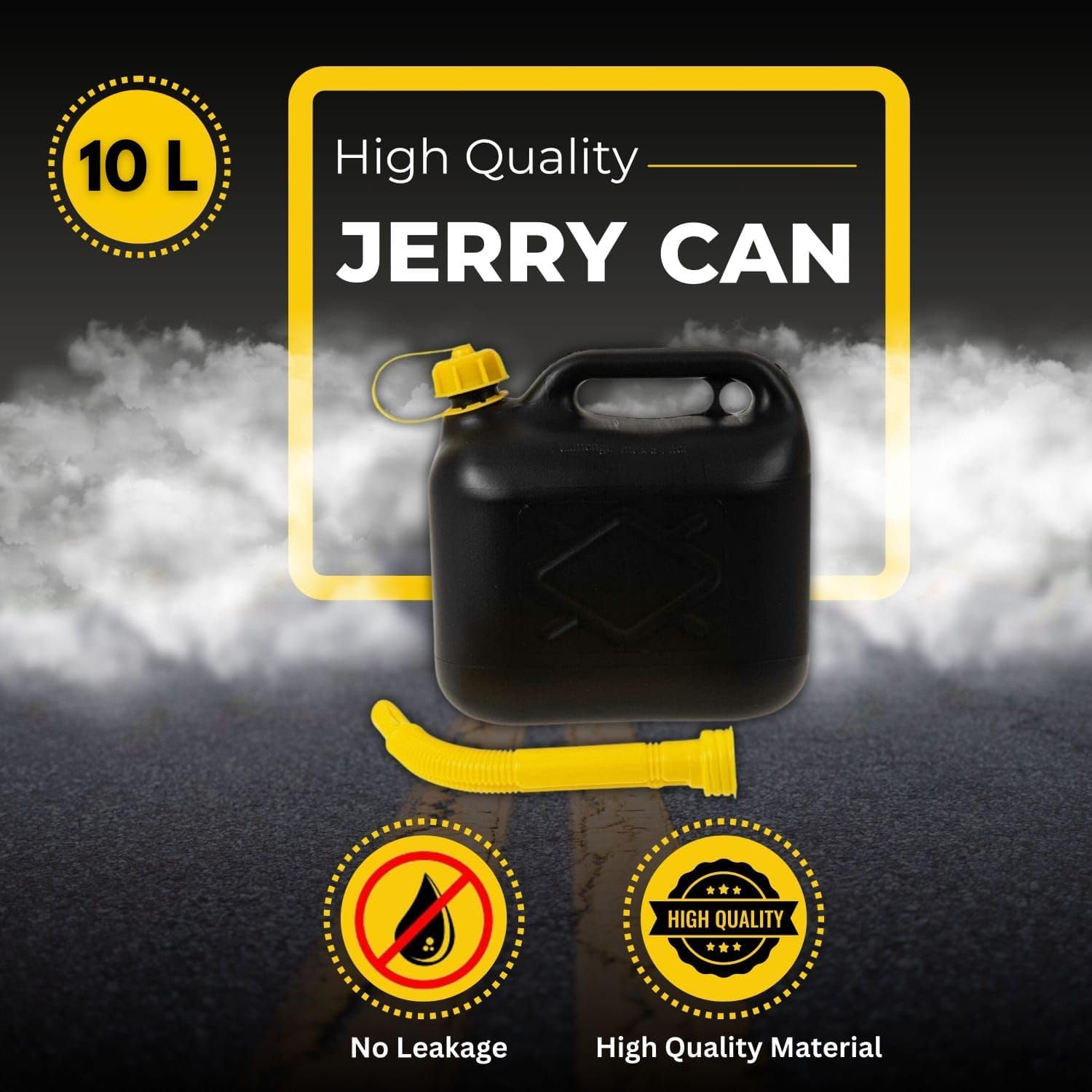 10 Litre Jerry Can for Petrol Diesel Fuel with Spout, Emergency Backup Fuel Storage for Cars, Motorcycles & Vans