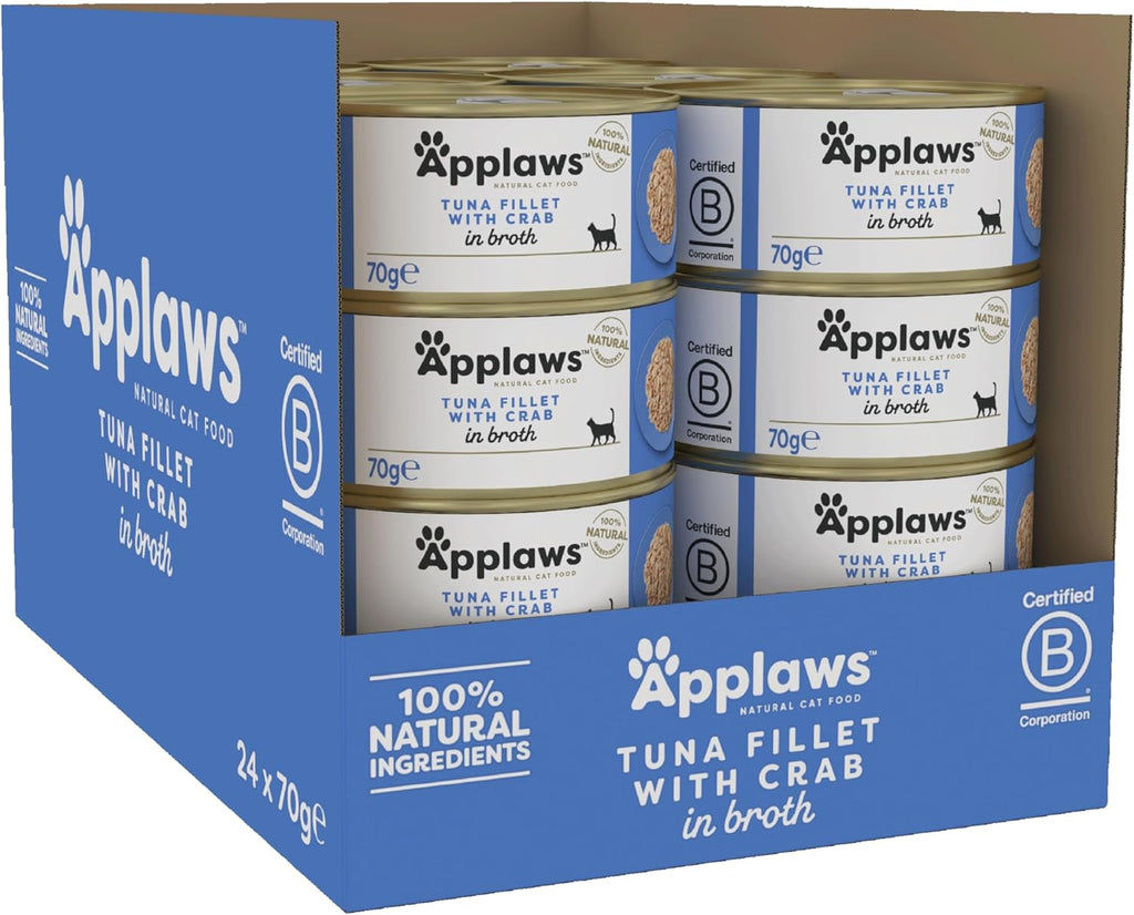 Applaws 100% Natural Wet Cat Food, Tuna with Crab, 70g (Pack of 24)