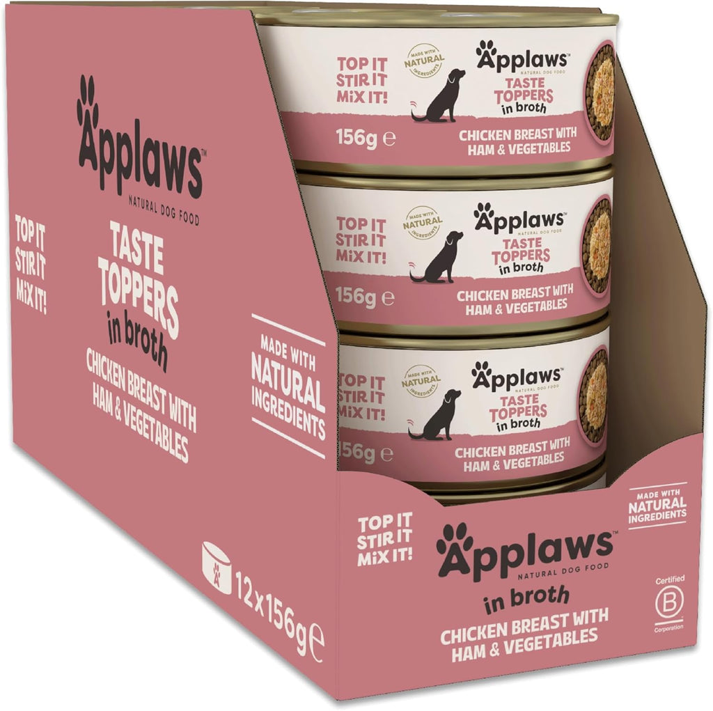 Applaws 100% Natural Wet Dog Food Tins, Chicken Breast with Ham and Vegetable in Broth, 156g (Pack of 12)