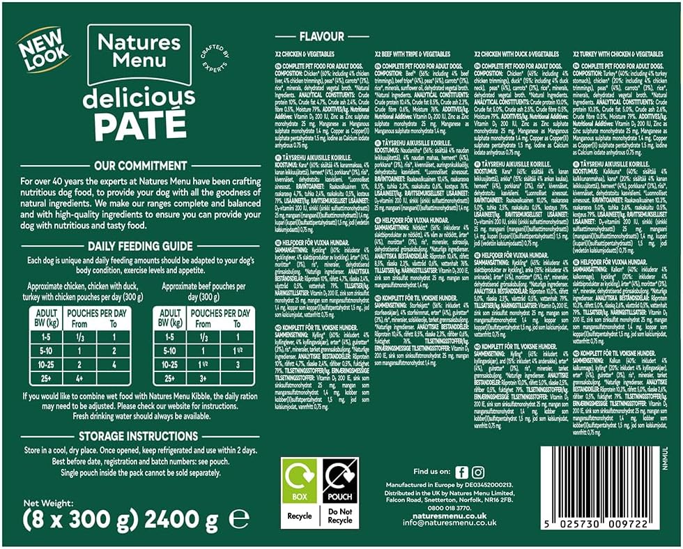 Natures Menu - Wet Dog Food - Multipack Pouches for Adult Dogs - Mixed Variety - 8 x 300g