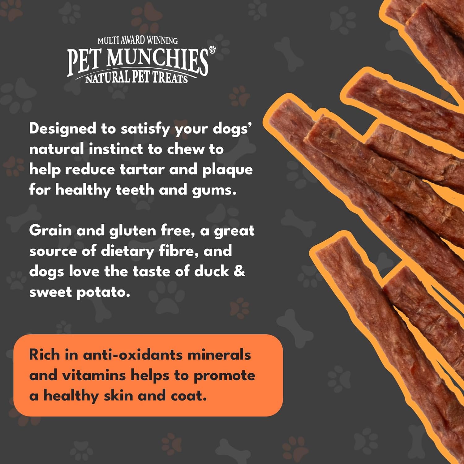 Pet Munchies Dog Treats Duck & Sweet Potato Sticks 90g x 8