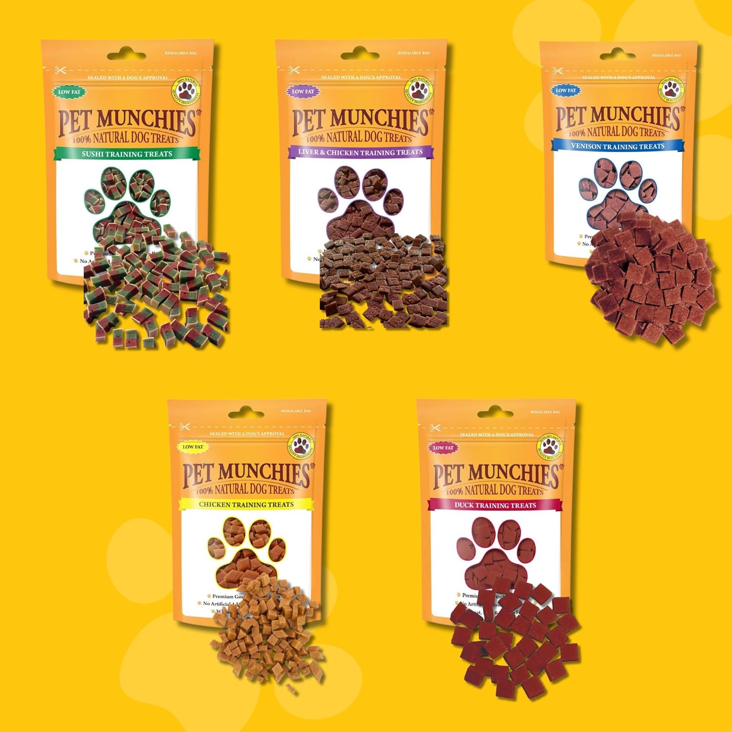 Pet Munchies Dog Training Treats – 10 Packs - 2 Each of 5 Flavours (Chicken, Chicken & Liver, Sushi, Duck, Venison)