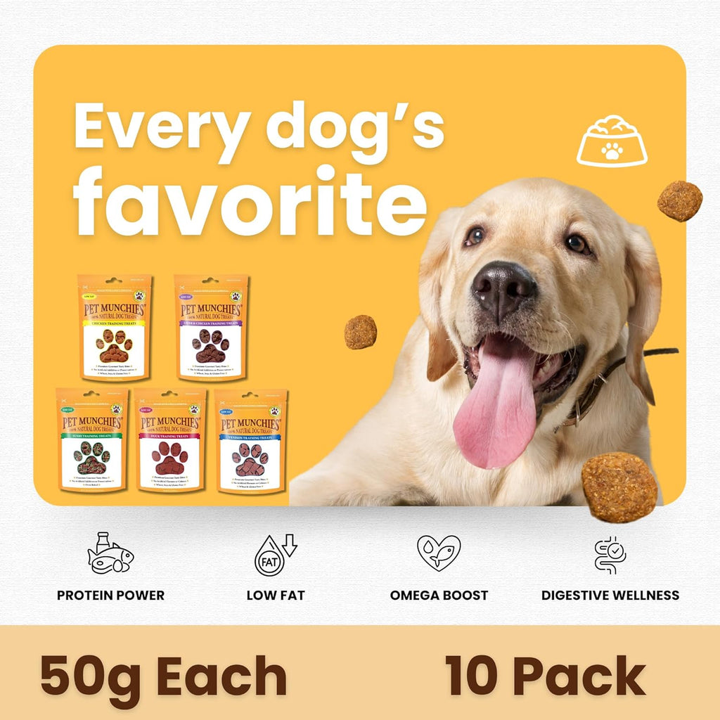 Pet Munchies Dog Training Treats – 10 Packs - 2 Each of 5 Flavours (Chicken, Chicken & Liver, Sushi, Duck, Venison)
