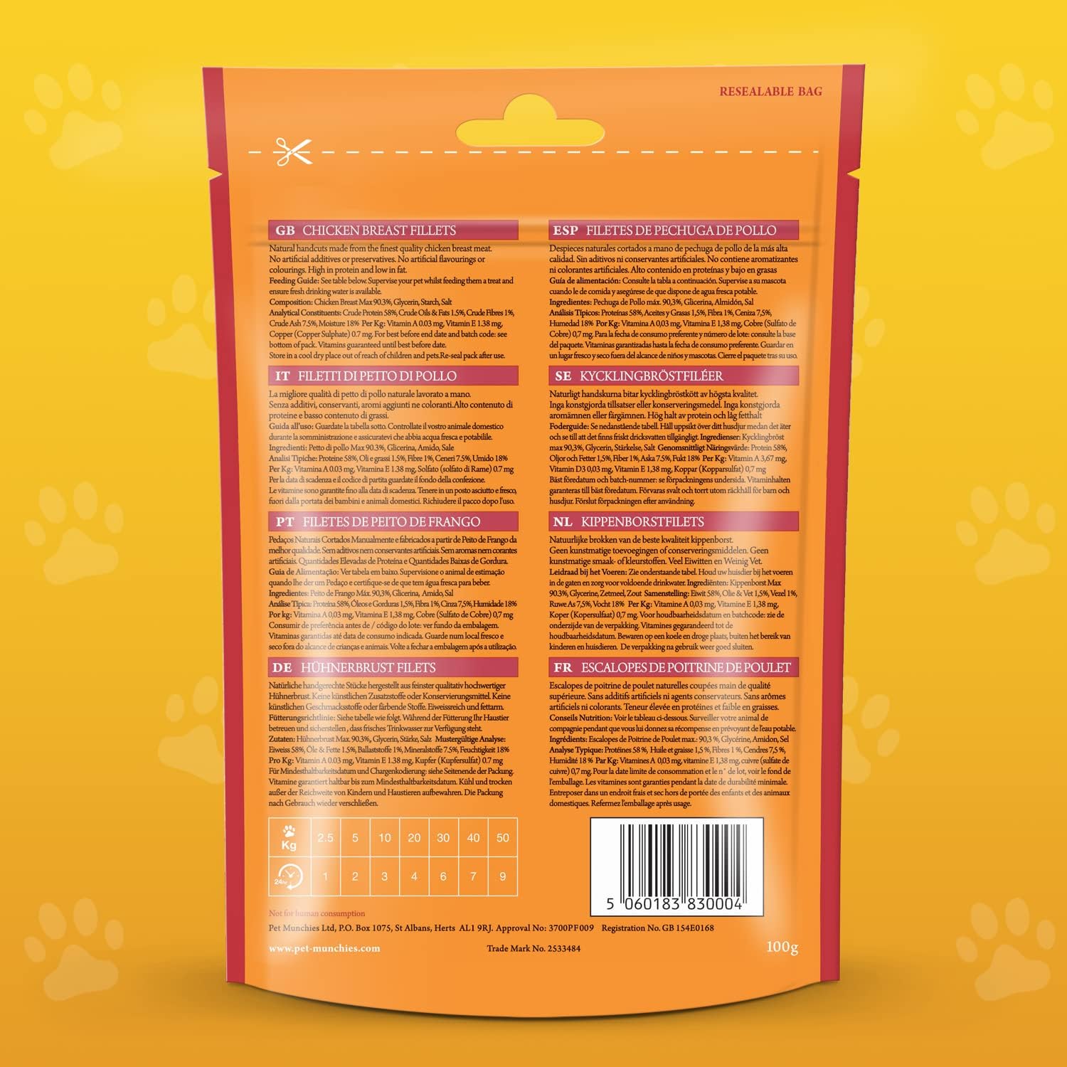 Pet Munchies Dog Treats Chicken Breast Fillets 100g x 8