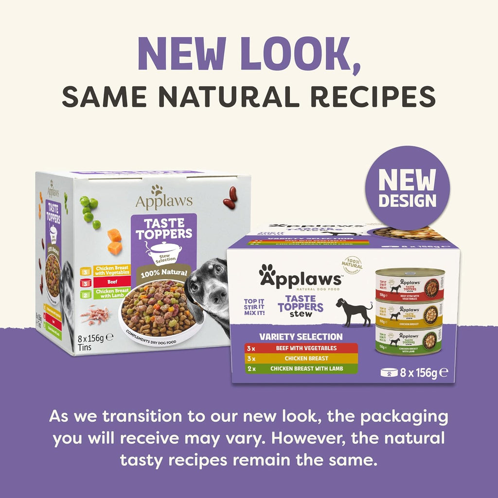 Applaws 100% Natural Wet Dog Food Tin, Grain Free Meat Selection with Vegetables in Stew Tin 8 x 156g Tins