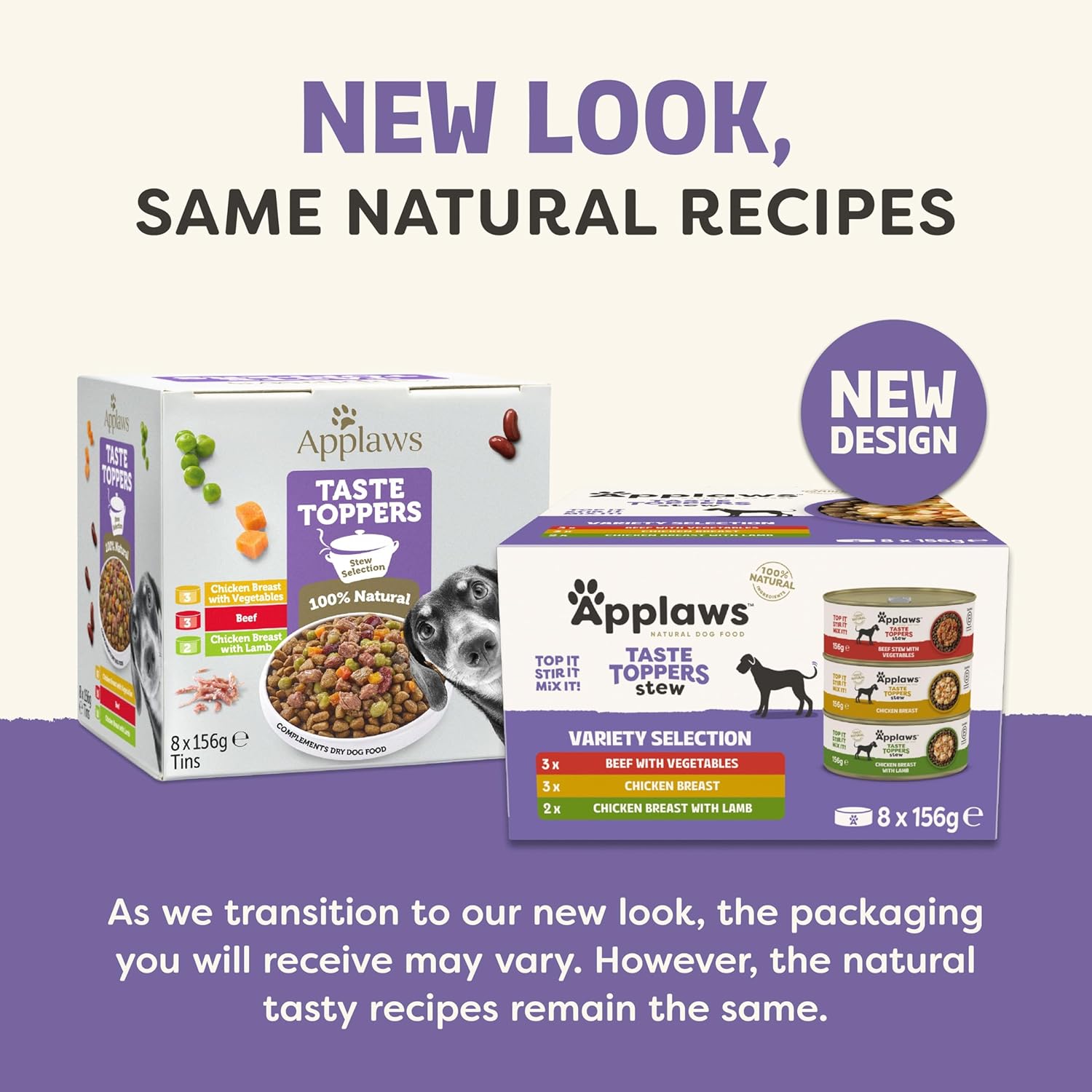 Applaws 100% Natural Wet Dog Food Tin, Grain Free Meat Selection with Vegetables in Stew Tin 8 x 156g Tins