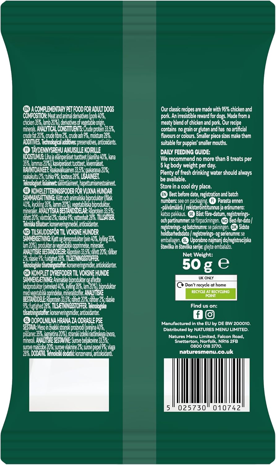 Natures Menu Meaty Treats for Adult Dogs with Lamb and Chicken - 12 x 50g