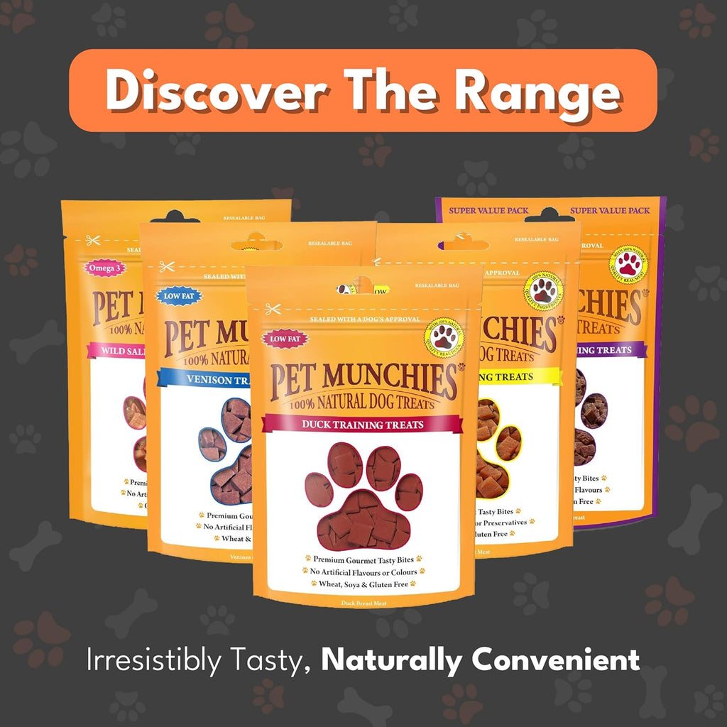 Pet Munchies Duck Dog Training Treats, Grain Free Tasty Bites with Natural Real Meat, Low in Fat 50g (Pack of 8)