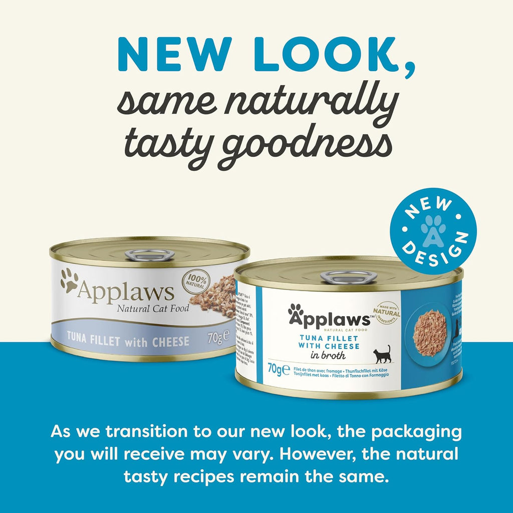 Applaws 100% Natural Wet Cat Food Tuna with Cheese Tin, 70g (Pack of 24)