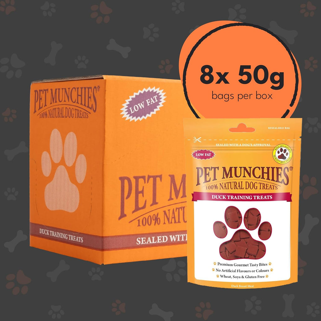 Pet Munchies Duck Dog Training Treats, Grain Free Tasty Bites with Natural Real Meat, Low in Fat 50g (Pack of 8)