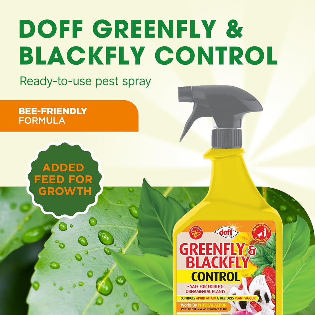 Doff Greenfly & Blackfly Control – 1L Pest Spray for Garden and Greenhouse – Aphid, Whitefly & Spider Mite Repellent – Protects Edible & Ornamental Plants with Added Plant Feed – Bee-Friendly Formula