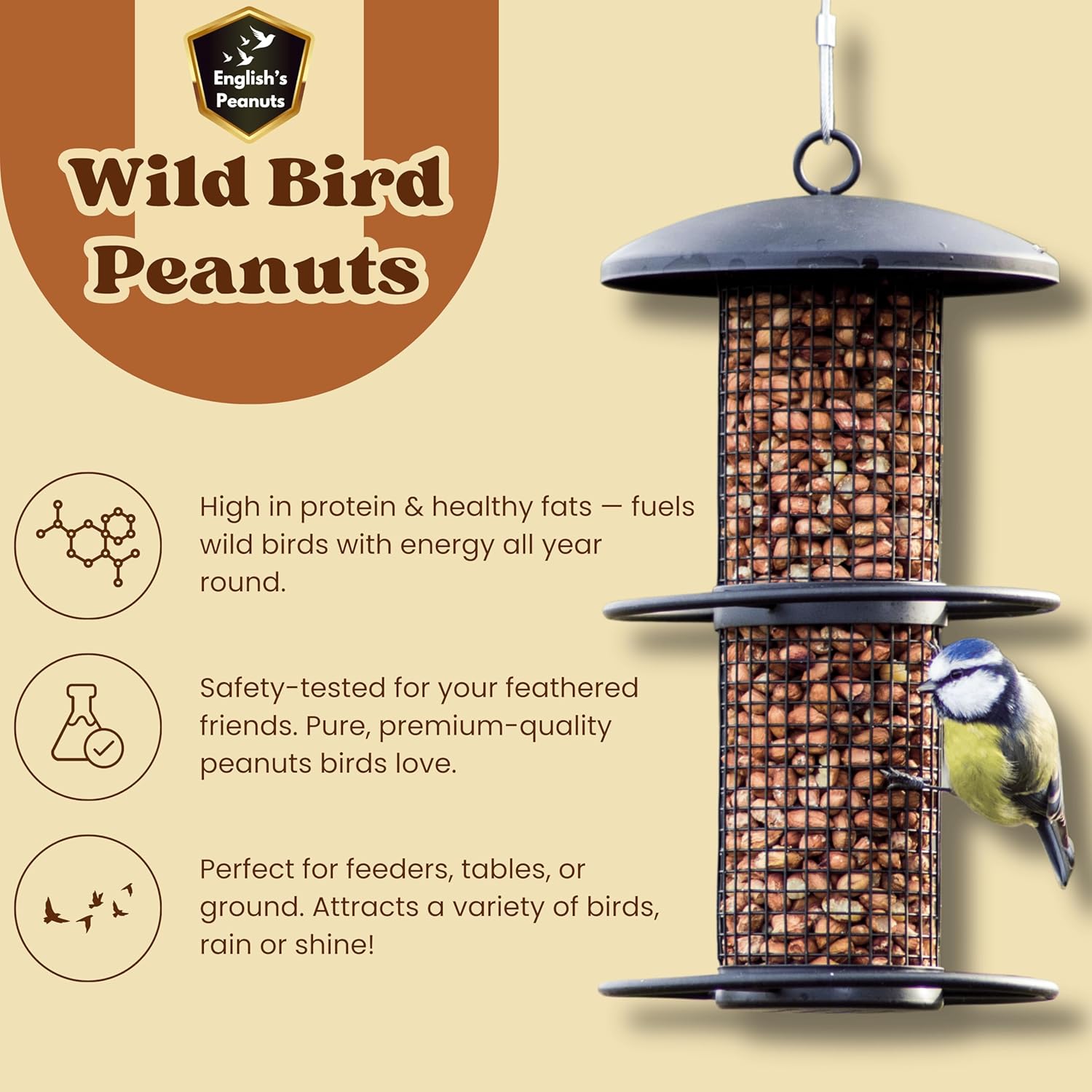 English's Peanuts 25-Kg Sack for Wild Birds – Natural Bird Food for Garden Birds