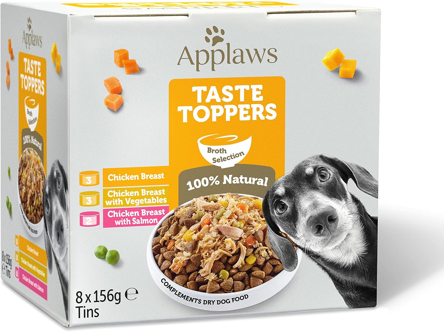 Applaws 100% Natural Wet Dog Food Topper, Chicken Selection in Broth, 156g Tin (Pack of 8)
