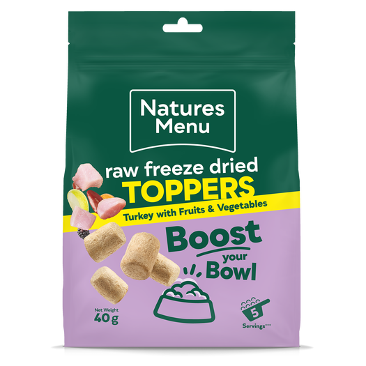 Natures Menu Raw Freeze Dried Turkey Toppers with Fruits & Veg 7 x 40g