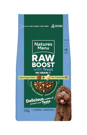 Natures Menu Raw Boost Dog Food Trout 1.5kg Grain Free  4 x 1.5 kg