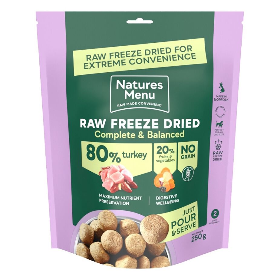 Natures Menu 80% Turkey Raw Freeze Dried Dog Food Nuggets 5 x 250g