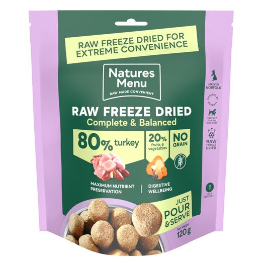Freeze Dried Turkey Raw Dog Food Nuggets 7 x 120g