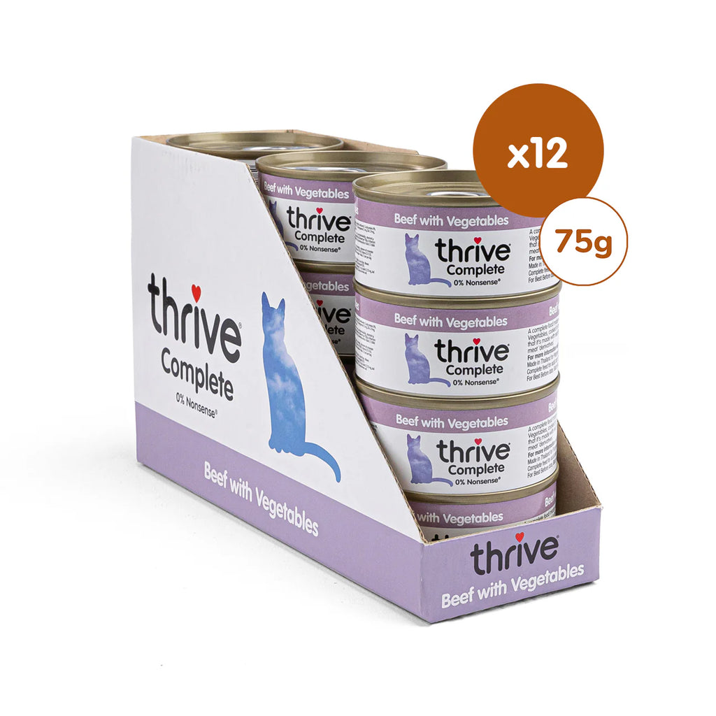 Thrive Complete Beef with Vegetables Wet Cat Food – Single Protein – Adult & Senior – 12 x 75g Cans