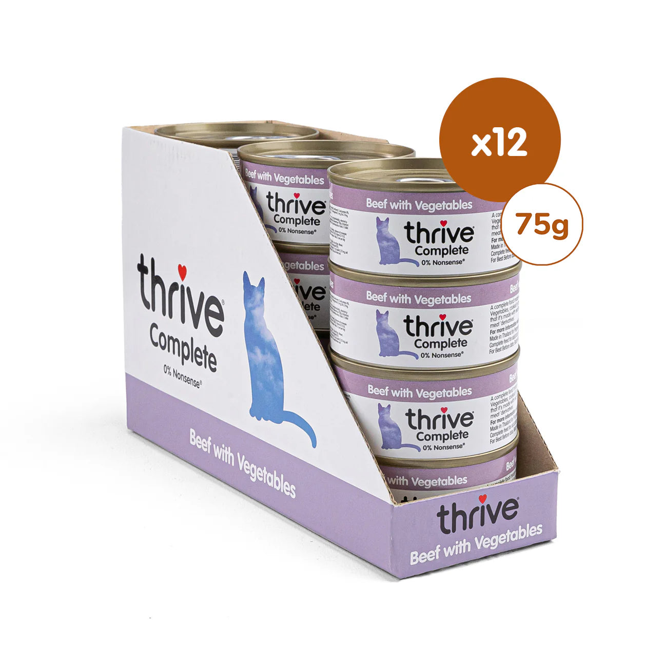 Thrive Complete Beef with Vegetables Wet Cat Food – Single Protein – Adult & Senior – 12 x 75g Cans