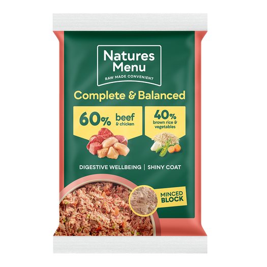 Natures Menu 60% Beef & Chicken Complete Raw Dog Food Block 12 x 300g